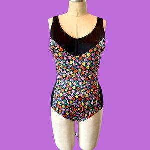 Vintage Floral One Piece Swimsuit, Plus Size 22W